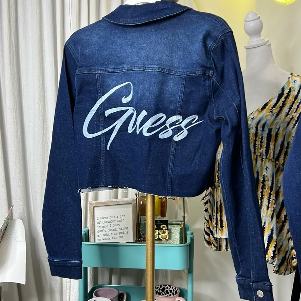 NWT Guess Martha Denim Jacket Stretch Dark Wash Medium X-Large Women - Picture 1 of 3